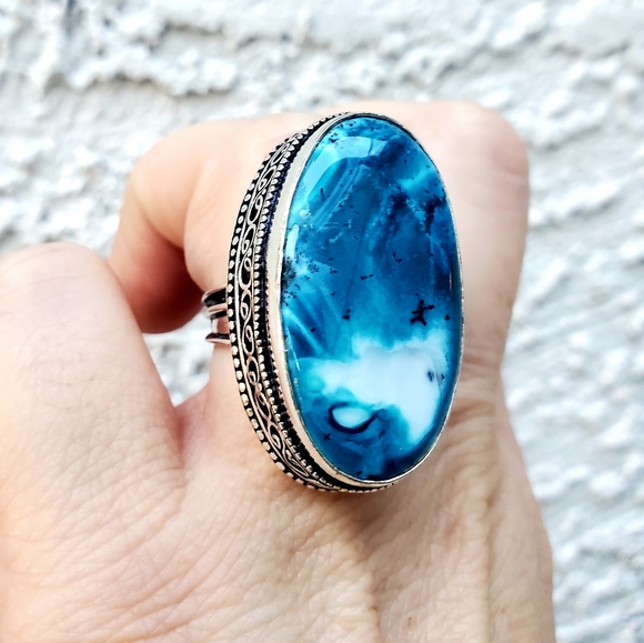 New Oversized Amazing Dendritic Opal 925 Silver Statement Ring. - Picture 12 of 16